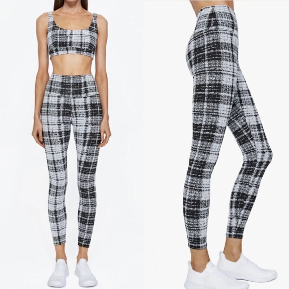 ONA by Yoon Plaid‎ High Rise Athletic Workout Leggings Black White Gym Size XS